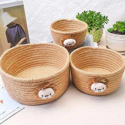 1Pc 16X9Cm Cartoon Animals Hand Woven Cotton Rope Storage Basket Kids Toys Desktop Organizer Sundries Storage Box