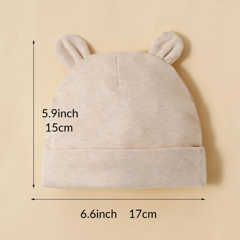 3 Pieces Unisex Baby Hats Apricot 100% Cotton Soft Comfortable Fashionable and Minimalist 0-12 Month