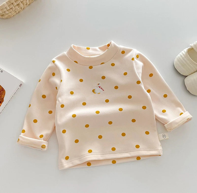 1-5 Y Kids Clothes Turtleneck Girls Blouse Fashion Cartoon Girls Shirt Heating Fabric Warm Base Tops