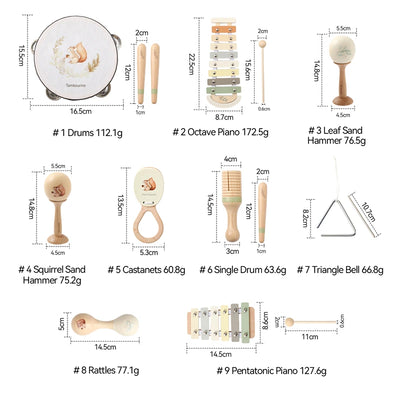 Montessori Wooden Toy Multicolor Xylophone Bell Beads Drum Column Musical Instrument Toy Kid Educational Musical Instrument Gift