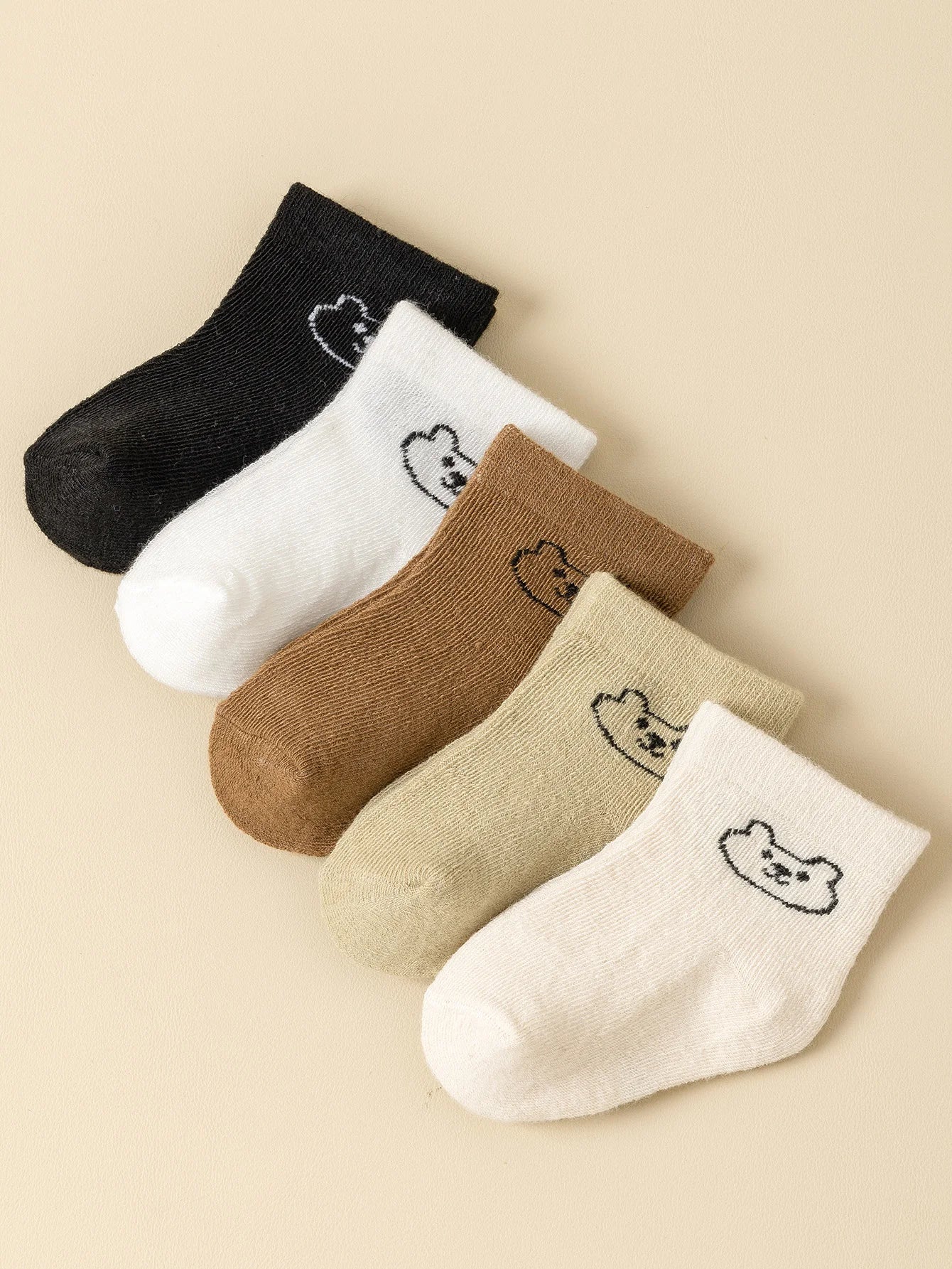 5Pairs Baby Socks Infant Cartoon Solid Color Soft and Comfortable White Mid-Calf Socks for Daily Life