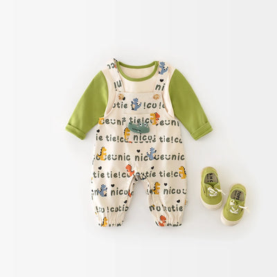 New Spring Baby Rompers Infant Cartoon Dinosaur Jumpsuit Toddler Cute Letter Overall