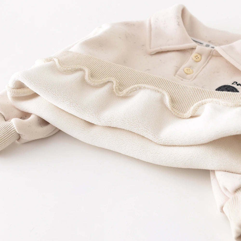 New Winter Baby Clothes Set 6M-3T Thicken Toddler Boys Cartoon Dog Suit Simple Loose Infant Fleece Padded Outfit 2PCS