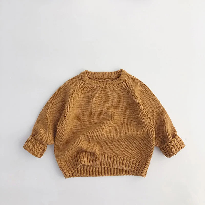 2024 New Pure Cotton Solid Kids Sweaters Vintage Boys Pullover Knitwear for 1-7 Years Toddler Girls Sweater Shirt Outwear
