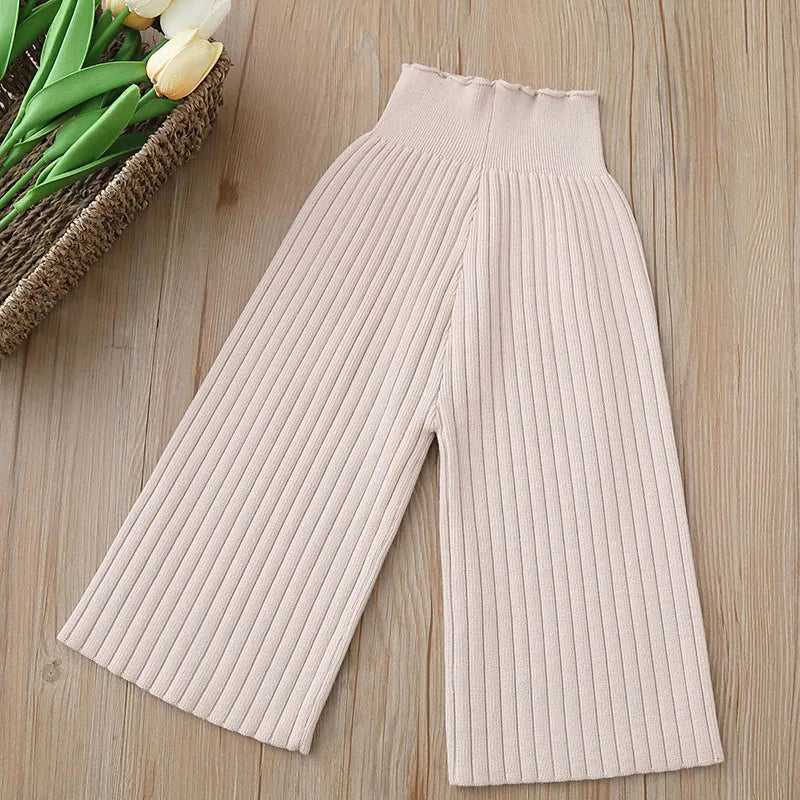New Autumn Kids Knitted Wide Leg Pants 2-6T Girls Cute Weave Casual Pants Children Simplicity Trousers