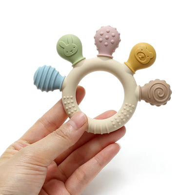 New Hand Multicolor Silicone Baby Ring Teether Anxiety Teething Toys 0-12 Months Chew Beads Sensory Gum Relief Soother Baby