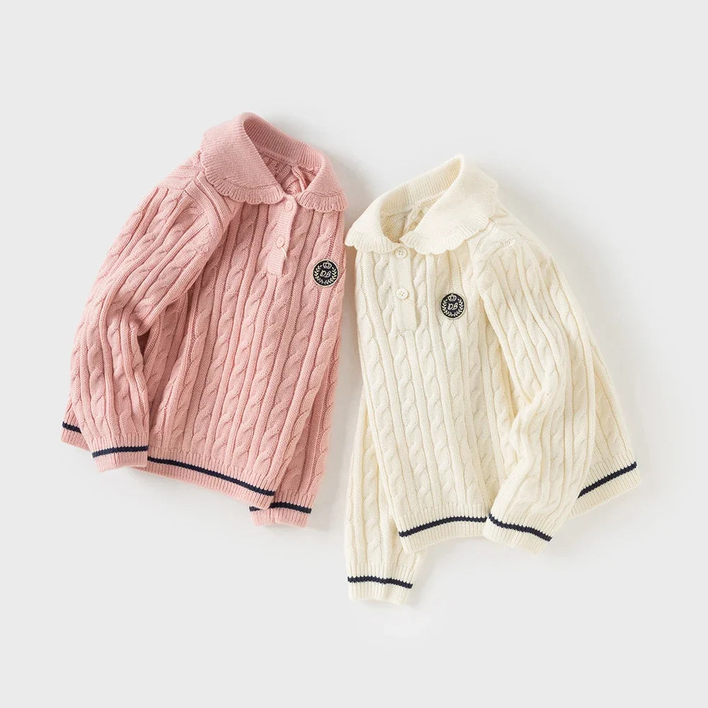 Dave Bella Autumn Girls Baby Children Knitted Sweater Pullover Sweet Cute Kids Gentle Knitwear College Style Warm DB4254789