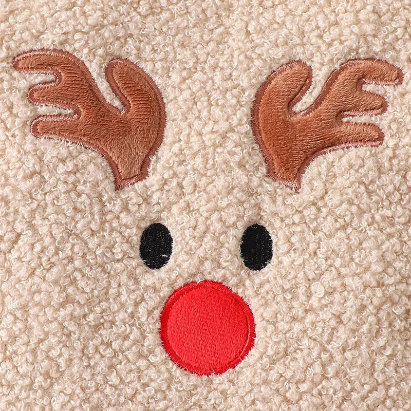New Winter Baby Bodysuit Christmas Day Toddler Girls Cute Elk Jumpsuit Infant Fleece Lining Outwear One Piece