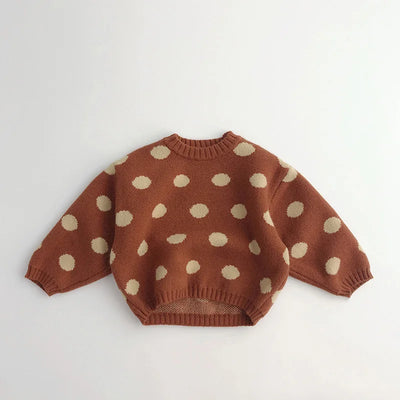 Autumn Winter Vintage Look Kids Boys Sweaters Polka Dot Girls Knitwear Outwear Boys Pullover for 1-6Y