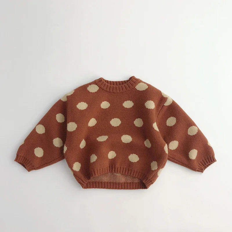 Autumn Winter Vintage Look Kids Boys Sweaters Polka Dot Girls Knitwear Outwear Boys Pullover for 1-6Y