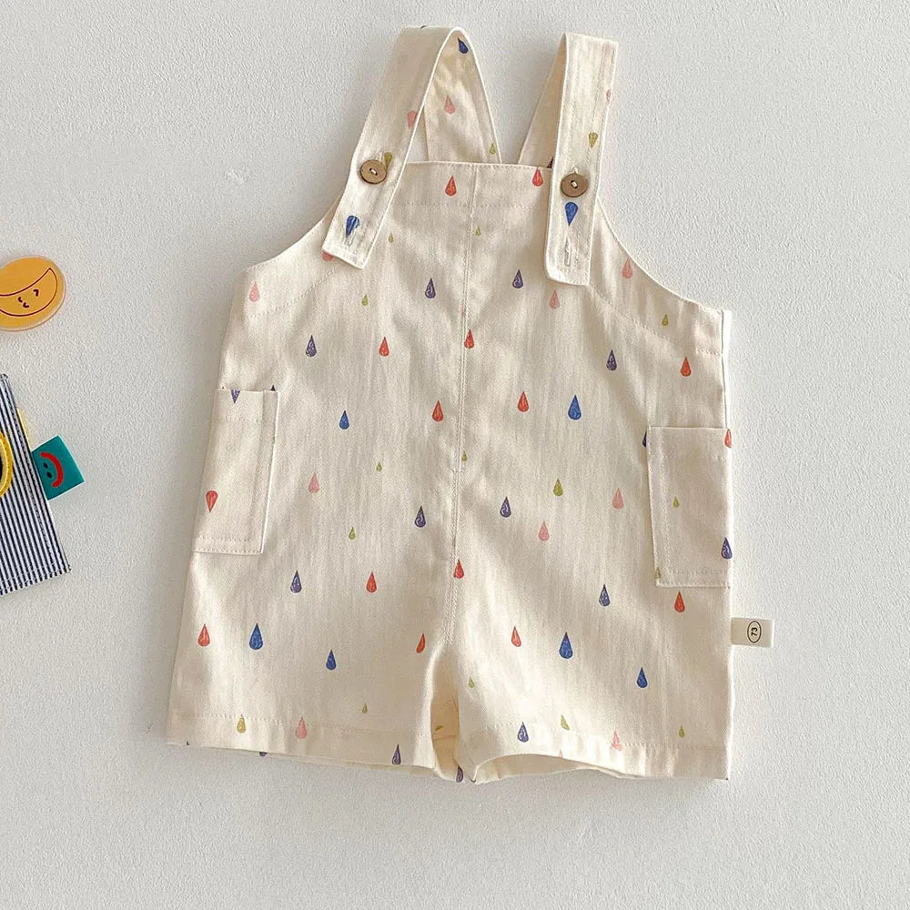 9M-5T Summer Kids Clothes Colorful Striped Overalls Raindrop Print Girls Jumpsuits Kids Outfit