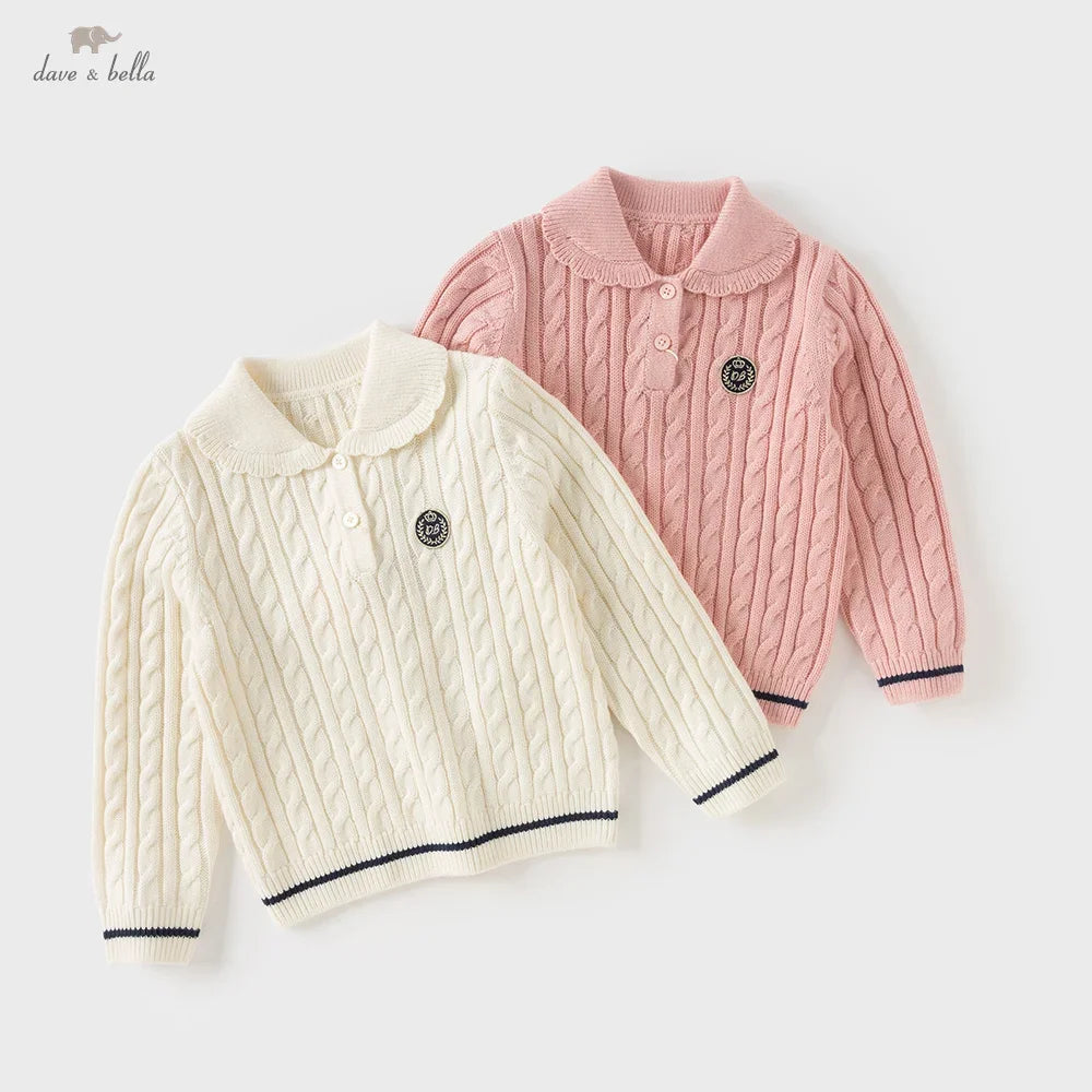 Dave Bella Autumn Girls Baby Children Knitted Sweater Pullover Sweet Cute Kids Gentle Knitwear College Style Warm DB4254789