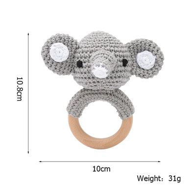 1PC Baby Ratter Toys Wooden Teether Crochet Animals BPA Free Rattle Toy Newborn Amigurumi Teether Baby Rattles Gifts for Newborn