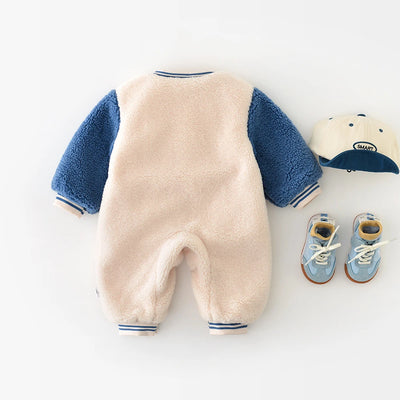 New Winter Baby Rompers 3-24M Cartoon Duck Toddler Girls Thicken Jumpsuit Cute Color Blocking Loose Infant One Piece