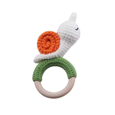 1PC Baby Ratter Toys Wooden Teether Crochet Animals BPA Free Rattle Toy Newborn Amigurumi Teether Baby Rattles Gifts for Newborn