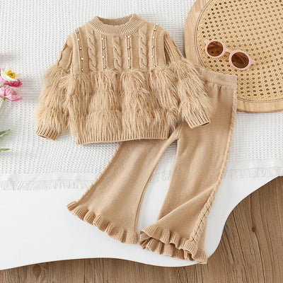 Girls' Sweater Set Korean Fashion Knitwear Autumn and Winter New Collection Solid Color Children'S Two Piece Set
