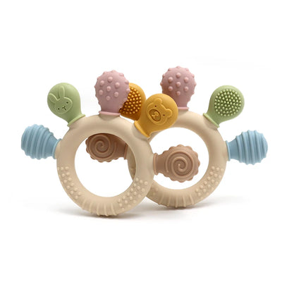 New Hand Multicolor Silicone Baby Ring Teether Anxiety Teething Toys 0-12 Months Chew Beads Sensory Gum Relief Soother Baby