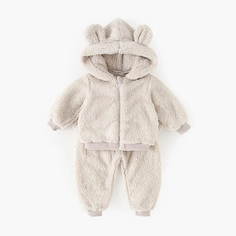 New Winter Kids Clothes Set 9M-5T Cute Bear Thicken Girls Hoodie+ Sweatpants Solid Color Children Outfit 2PCS