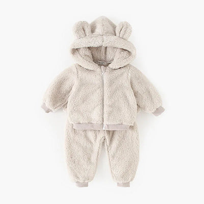 New Winter Kids Clothes Set 9M-5T Cute Bear Thicken Girls Hoodie+ Sweatpants Solid Color Children Outfit 2PCS