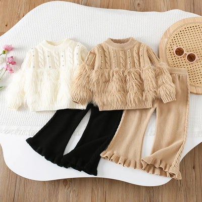 Girls' Sweater Set Korean Fashion Knitwear Autumn and Winter New Collection Solid Color Children'S Two Piece Set