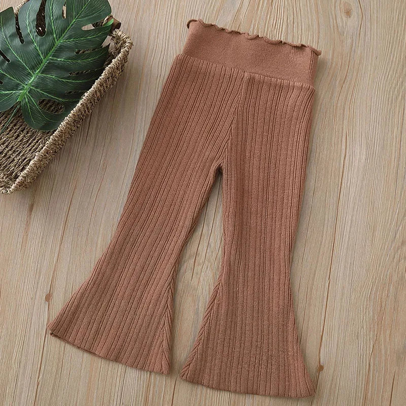New Autumn Kids Knitted Wide Leg Pants 2-6T Girls Cute Weave Casual Pants Children Simplicity Trousers