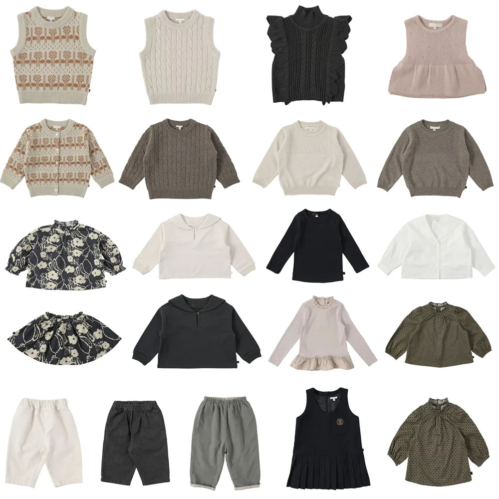 2025 New Floral Girls Blouse and Skirts Set Autumn Fashion Dress Kids Boy Sweaters Knitted Cardigan Casual Pant Long Sleeve Tee