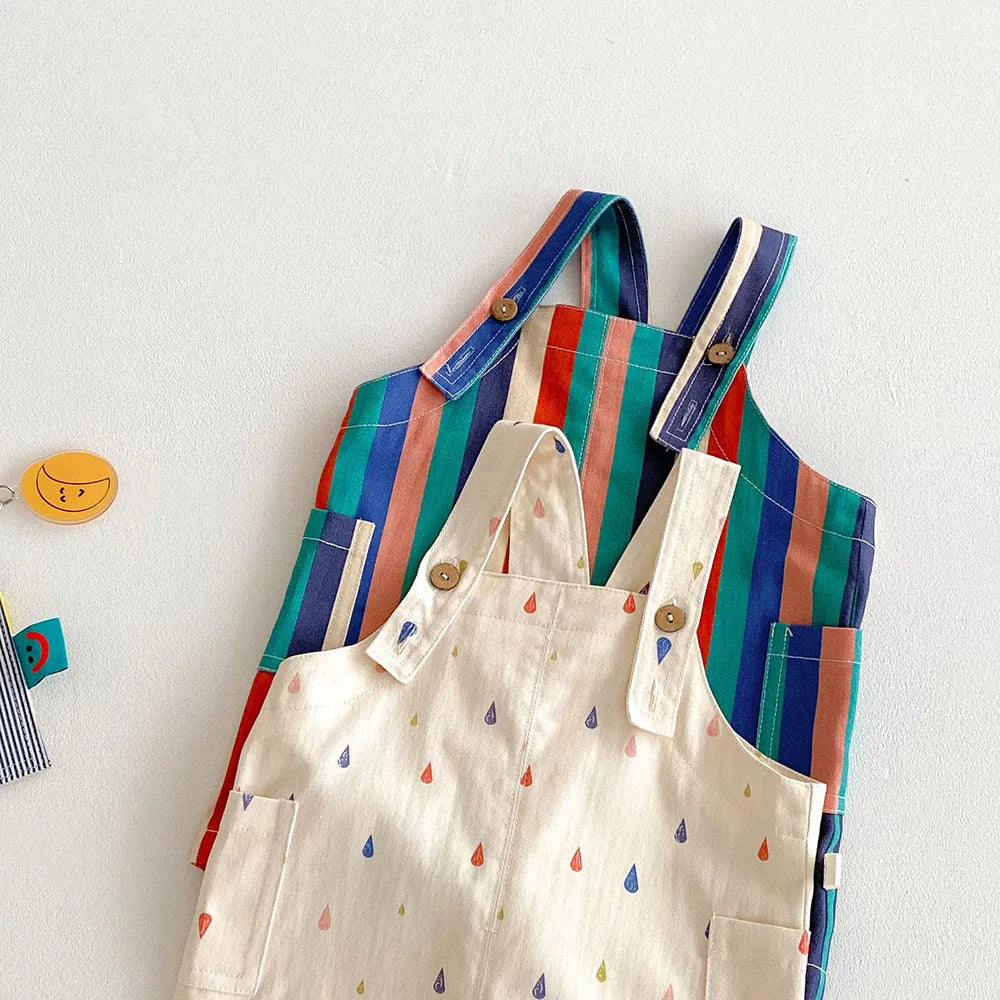 9M-5T Summer Kids Clothes Colorful Striped Overalls Raindrop Print Girls Jumpsuits Kids Outfit