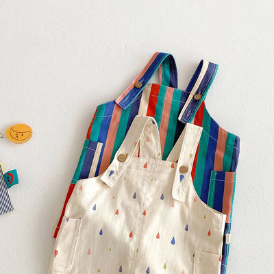 9M-5T Summer Kids Clothes Colorful Striped Overalls Raindrop Print Girls Jumpsuits Kids Outfit