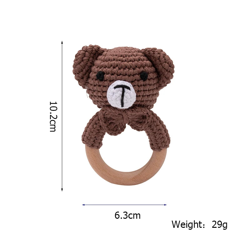 1PC Baby Ratter Toys Wooden Teether Crochet Animals BPA Free Rattle Toy Newborn Amigurumi Teether Baby Rattles Gifts for Newborn