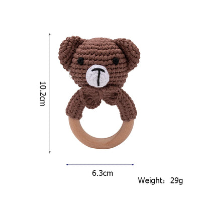 1PC Baby Ratter Toys Wooden Teether Crochet Animals BPA Free Rattle Toy Newborn Amigurumi Teether Baby Rattles Gifts for Newborn