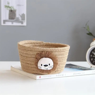 1Pc 16X9Cm Cartoon Animals Hand Woven Cotton Rope Storage Basket Kids Toys Desktop Organizer Sundries Storage Box