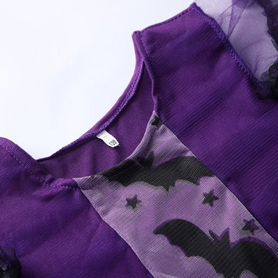 Girls Purple Bat Dress Kids Fancy Cosplay Vampire Demon Costume with Wing Headwear Halloween Carnivat Witch Role Play Clothes