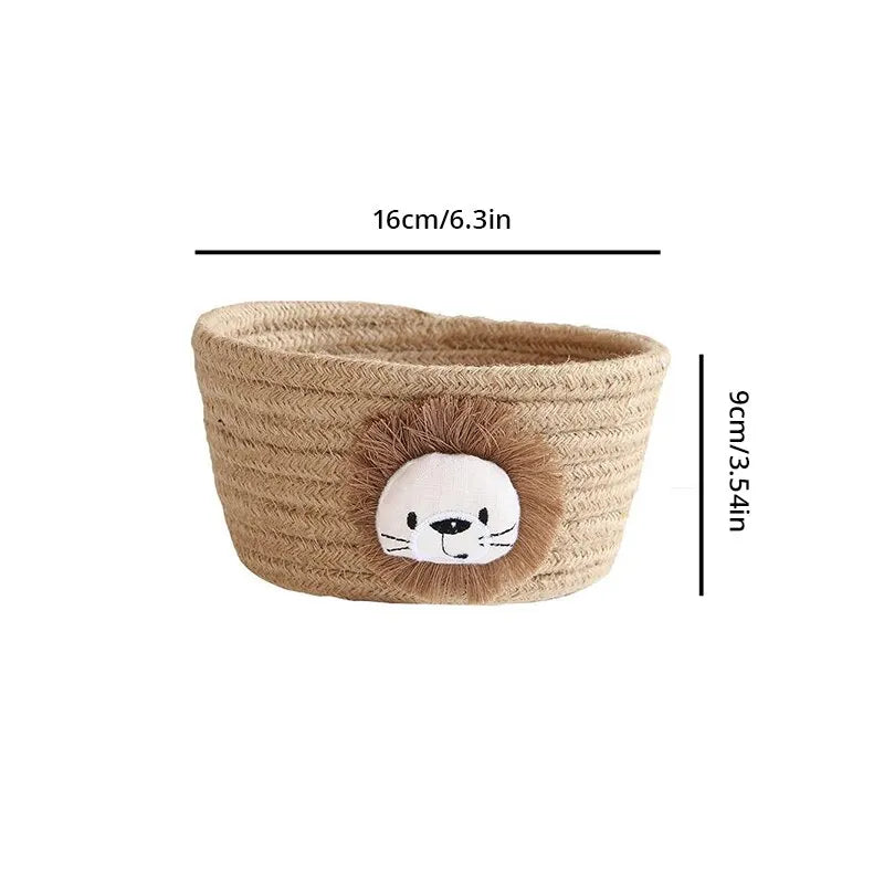 1Pc 16X9Cm Cartoon Animals Hand Woven Cotton Rope Storage Basket Kids Toys Desktop Organizer Sundries Storage Box