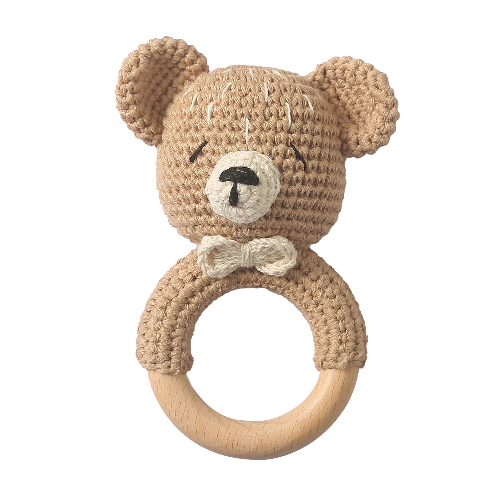 1PC Baby Ratter Toys Wooden Teether Crochet Animals BPA Free Rattle Toy Newborn Amigurumi Teether Baby Rattles Gifts for Newborn