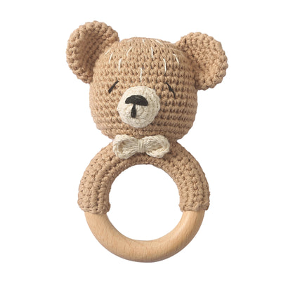 1PC Baby Ratter Toys Wooden Teether Crochet Animals BPA Free Rattle Toy Newborn Amigurumi Teether Baby Rattles Gifts for Newborn