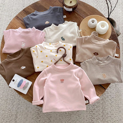 1-5 Y Kids Clothes Turtleneck Girls Blouse Fashion Cartoon Girls Shirt Heating Fabric Warm Base Tops