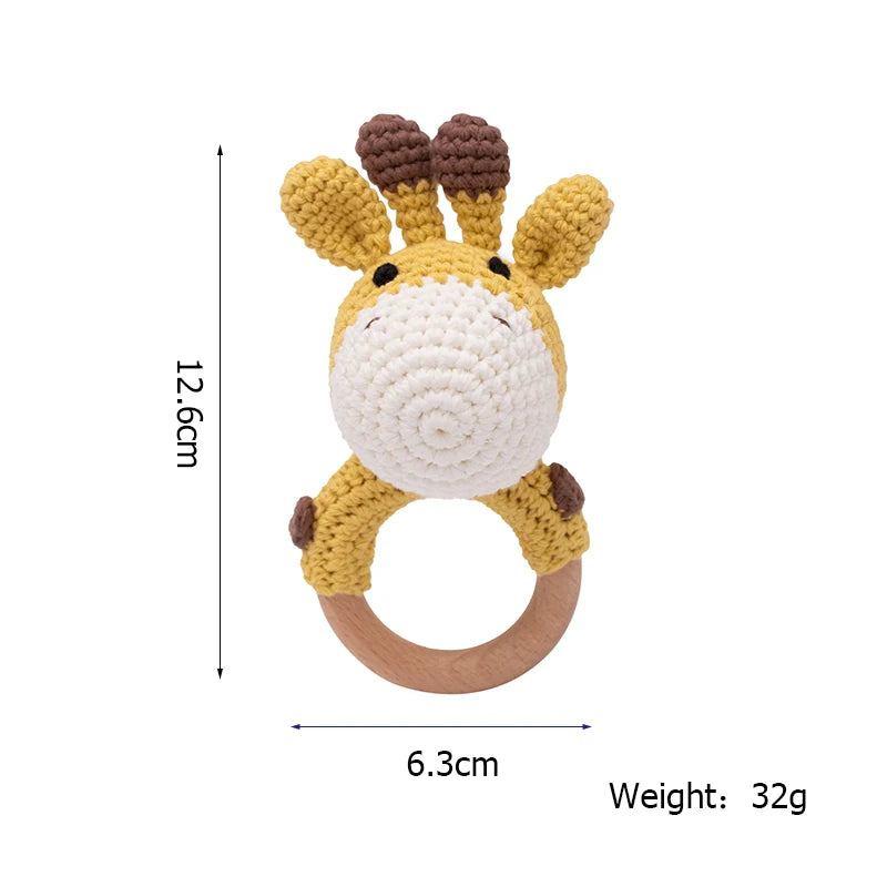 1PC Baby Ratter Toys Wooden Teether Crochet Animals BPA Free Rattle Toy Newborn Amigurumi Teether Baby Rattles Gifts for Newborn
