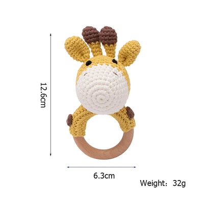 1PC Baby Ratter Toys Wooden Teether Crochet Animals BPA Free Rattle Toy Newborn Amigurumi Teether Baby Rattles Gifts for Newborn