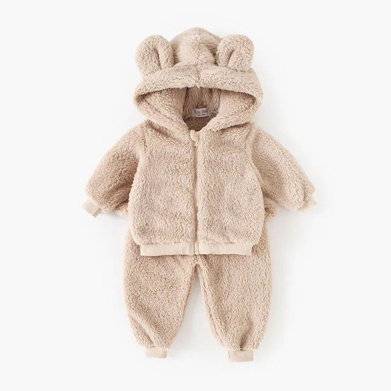 New Winter Kids Clothes Set 9M-5T Cute Bear Thicken Girls Hoodie+ Sweatpants Solid Color Children Outfit 2PCS