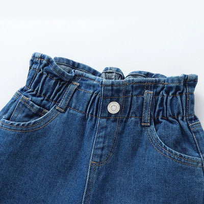 New Spring Kids Jeans Girls Cute Solid Color Denim Blue Pants Children Loose Trousers