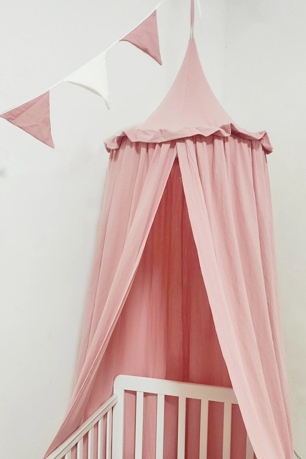 100% Cotton Crib Kids Room Deco Baldachin with Frill Bed Curtain Canopy for Nursery