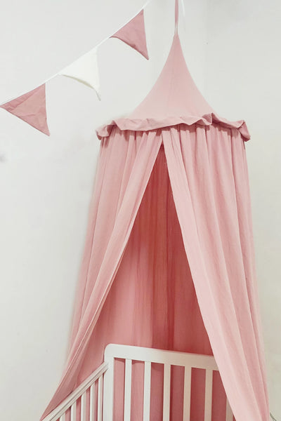 100% Cotton Crib Kids Room Deco Baldachin with Frill Bed Curtain Canopy for Nursery