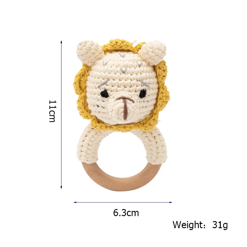 1PC Baby Ratter Toys Wooden Teether Crochet Animals BPA Free Rattle Toy Newborn Amigurumi Teether Baby Rattles Gifts for Newborn