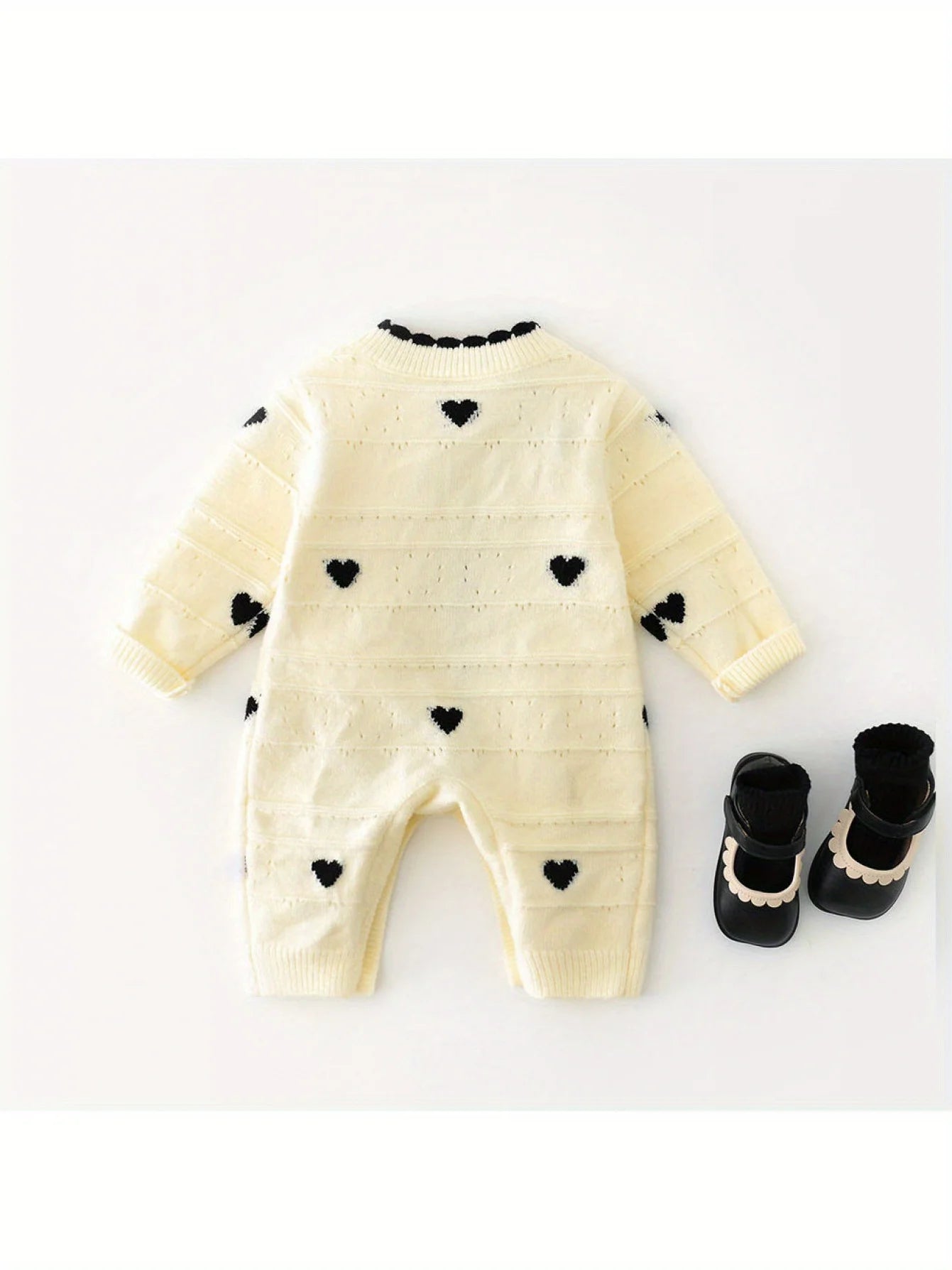 Spring and Autum Korean Style New Girls' Heart Long-Sleeved Jumpsuit Newborn Single-Breasted Cover-Up Crawling Suit Jumpsuit