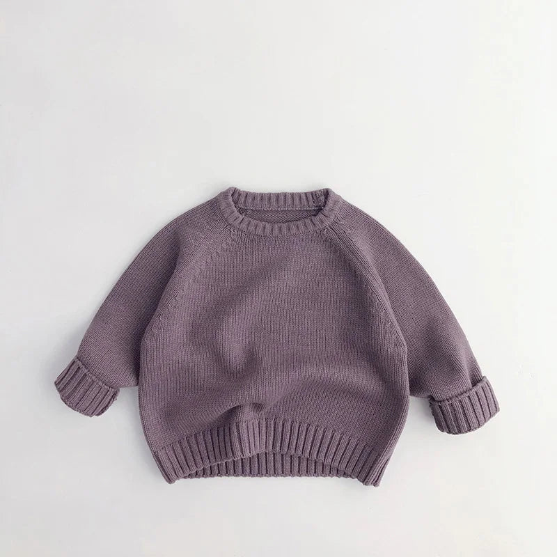 2024 New Pure Cotton Solid Kids Sweaters Vintage Boys Pullover Knitwear for 1-7 Years Toddler Girls Sweater Shirt Outwear
