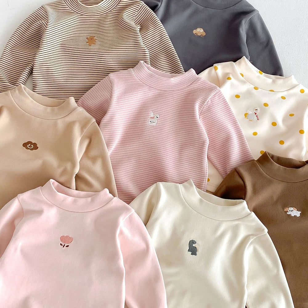1-5 Y Kids Clothes Turtleneck Girls Blouse Fashion Cartoon Girls Shirt Heating Fabric Warm Base Tops