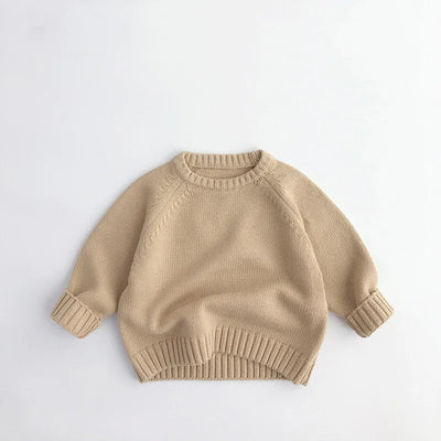 2024 New Pure Cotton Solid Kids Sweaters Vintage Boys Pullover Knitwear for 1-7 Years Toddler Girls Sweater Shirt Outwear