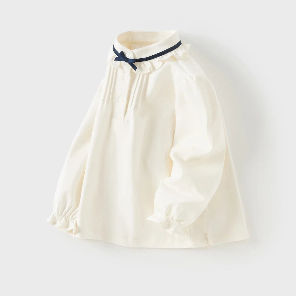 Dave Bella Children'S Autumn New Girl'S Long Sleeve Shirt Girls White Shirt Gentle Kids Elegant Pure Cotton Top Party DB3253132