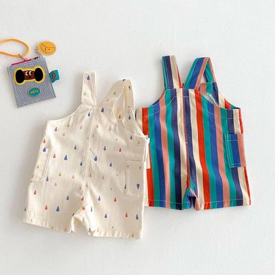 9M-5T Summer Kids Clothes Colorful Striped Overalls Raindrop Print Girls Jumpsuits Kids Outfit