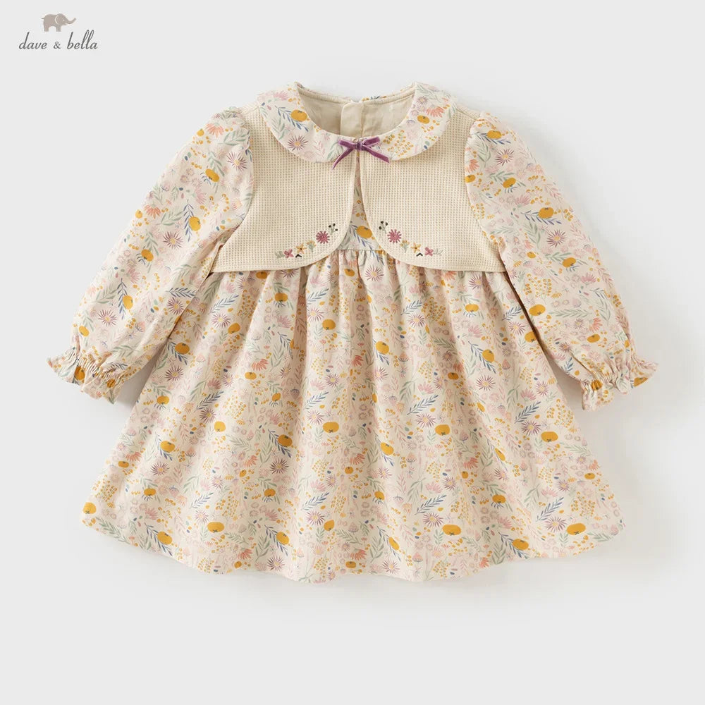 Dave Bella Autumn Girl Baby Princess Dress Sweet Cute Floral Print Kids Fake Two Piece Long Sleeved Dress Party Gentle DB3252835